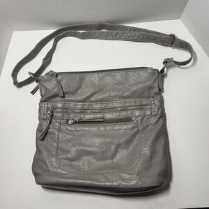 Bueno Gray Faux Leather Multi Compartment Crossbody Bag Organizer Purse Medium